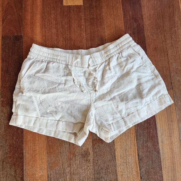 Old Navy Cream Linen Blend Elastic Waist Shorts Size Medium - Picture 2 of 9